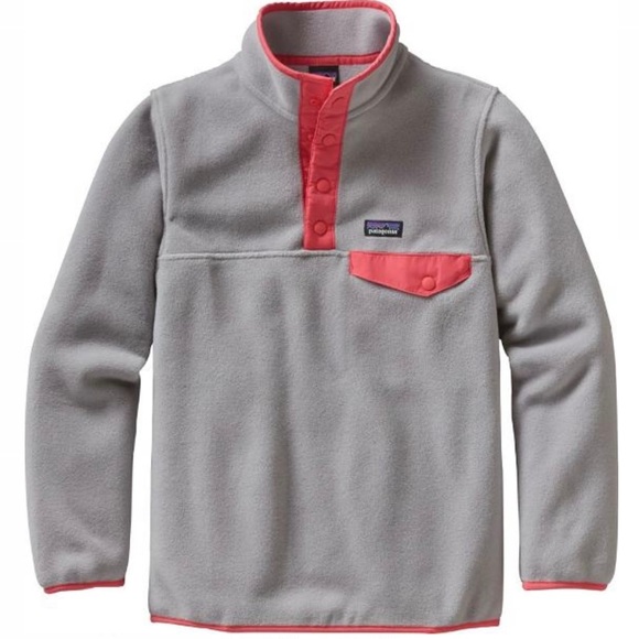 Patagonia Girls’ Lightweight Synchilla Snap-T Fleece Pullover Gray Pink M 10 - Picture 1 of 9